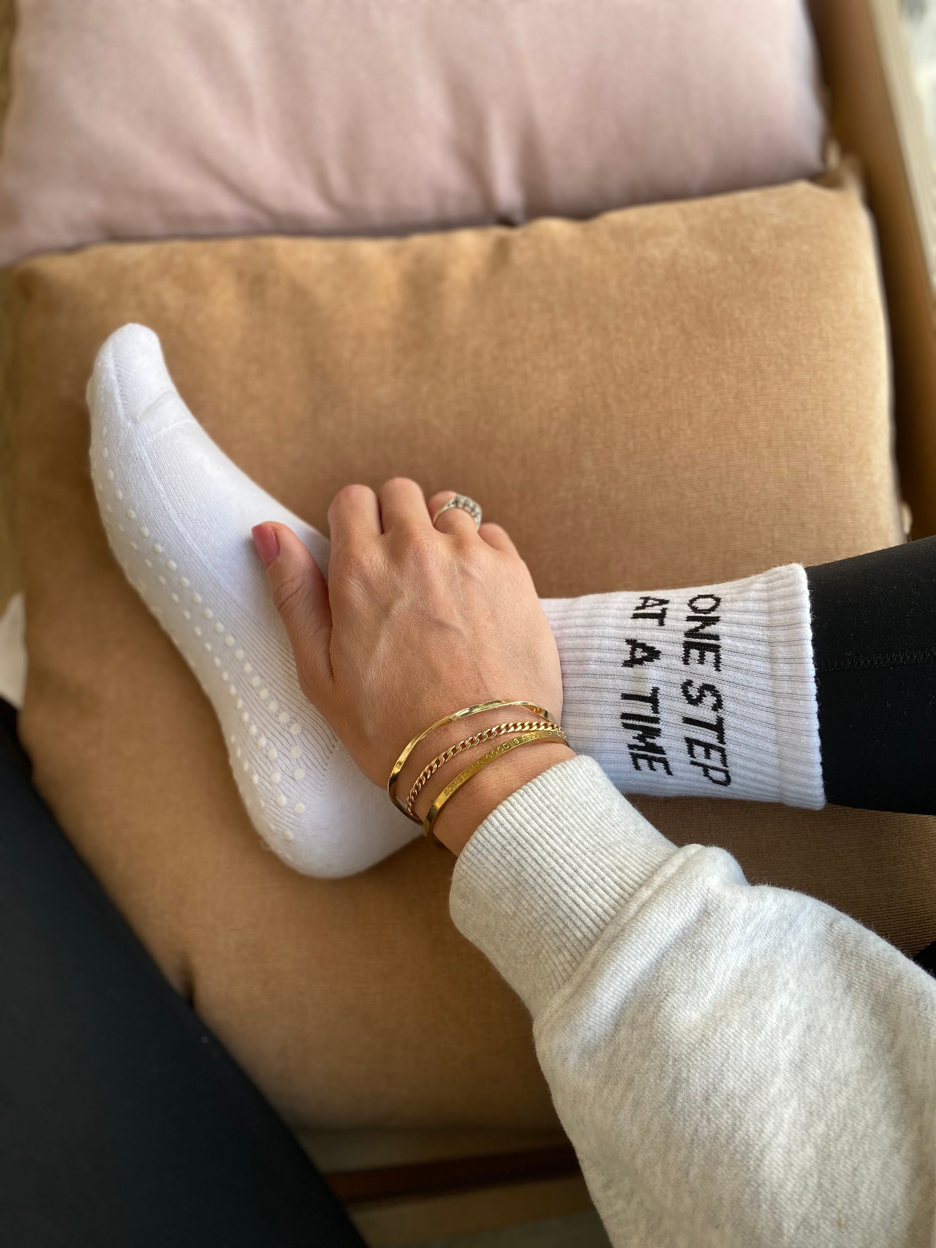 One Step at a Time - Grippy Slogan Crew Socks